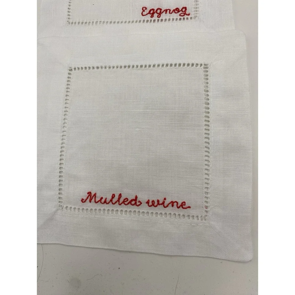J Crew Happy Holidays Set Of Four Embroidered‎ Cocktail Napkins